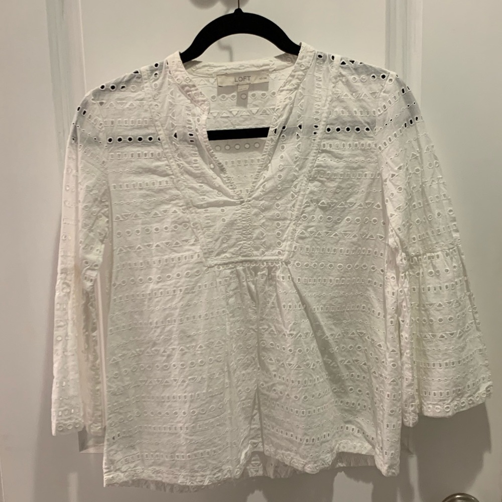 White bell sleeve eyelet top